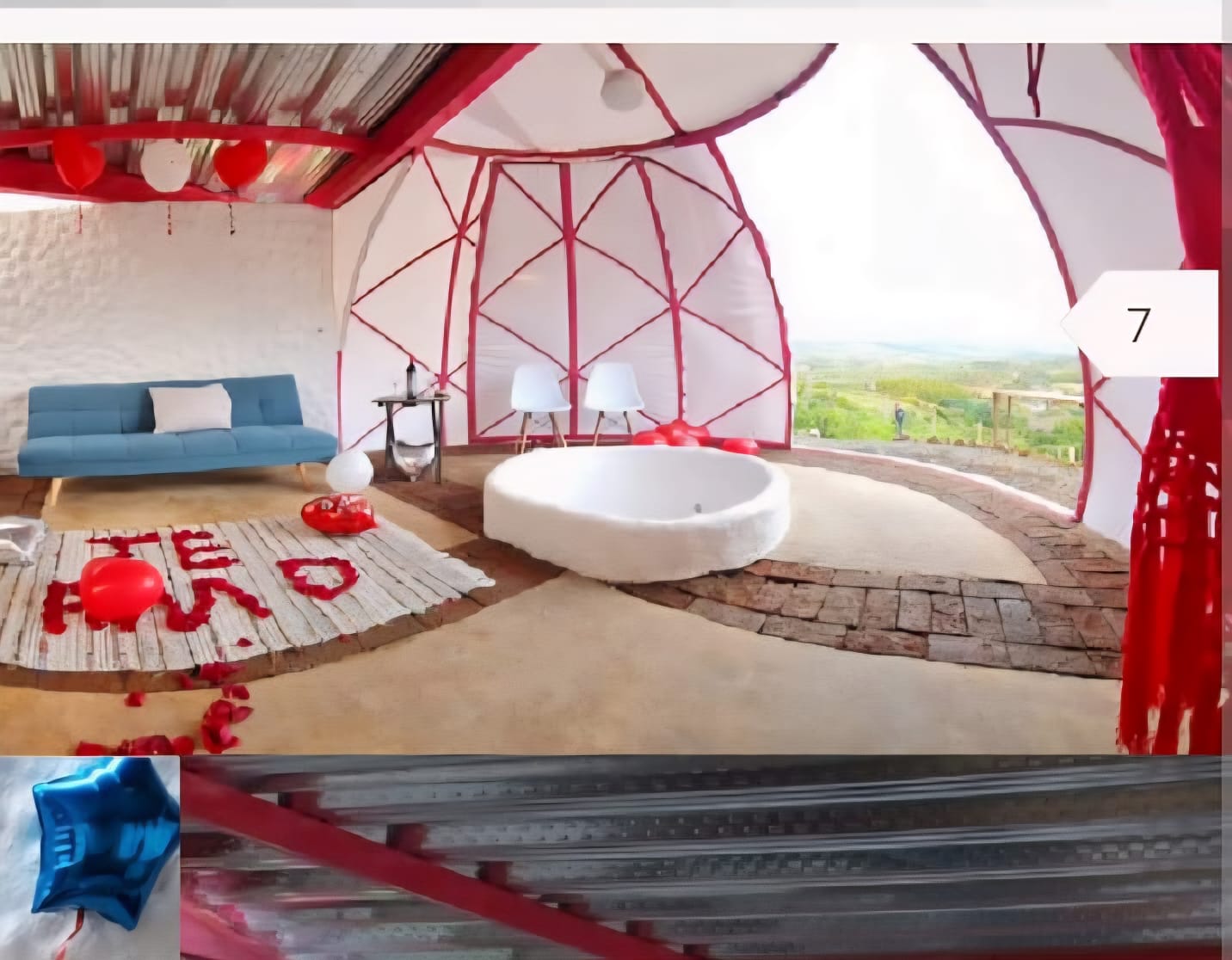 Interior del glamping con jacuzzi